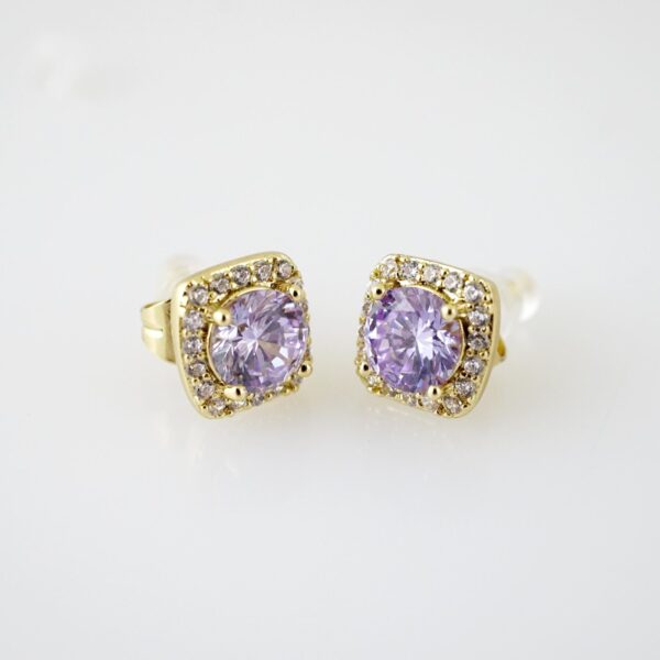 E2181 Earrings - Aretes - Zircon Stone - 14K Real Color
