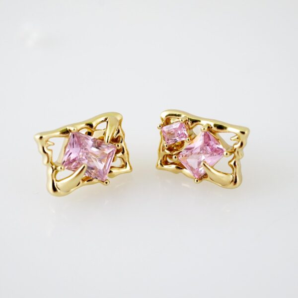 E2182 Earrings - Aretes - Zircon Stone - 14K Real Color