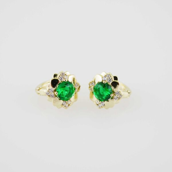 E1896 Earrings - Aretes - Zircon Stone - 14K Real Color - Green