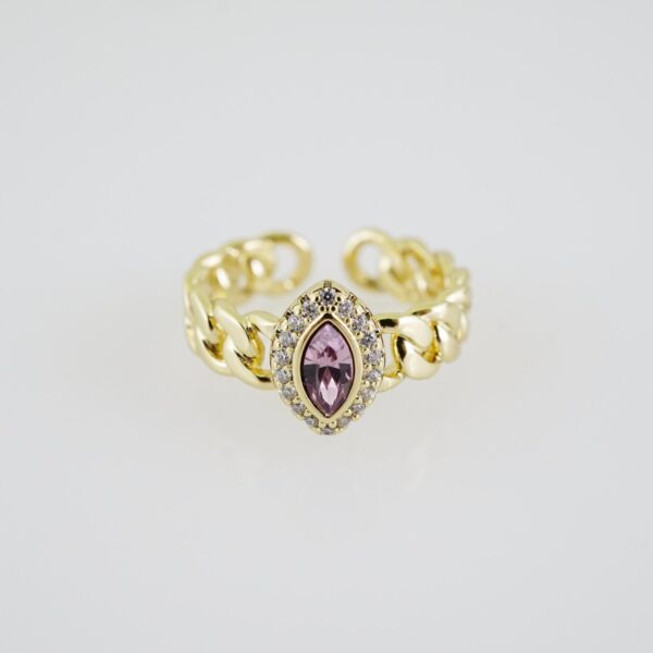 R676 RING - ANILLO - Zircon Stone - 14K Real Color - Ajustable
