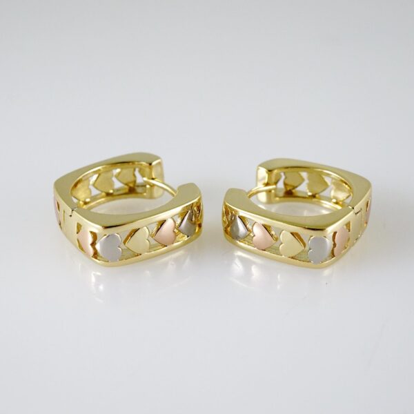 E2364 Earrings - Aretes - Three Tone - Plain