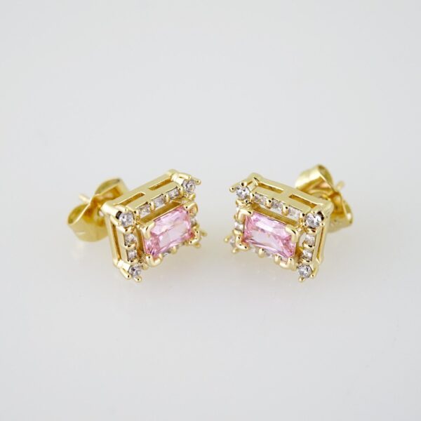 E1960 Earrings - Aretes - Zircon Stone - 14K Real Color - Pink