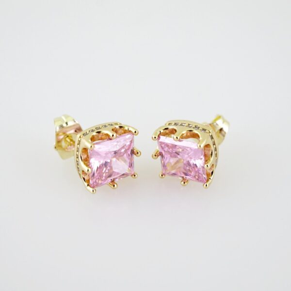 E1924 Earrings - Aretes - Zircon Stone - 14K Real Color - Pink