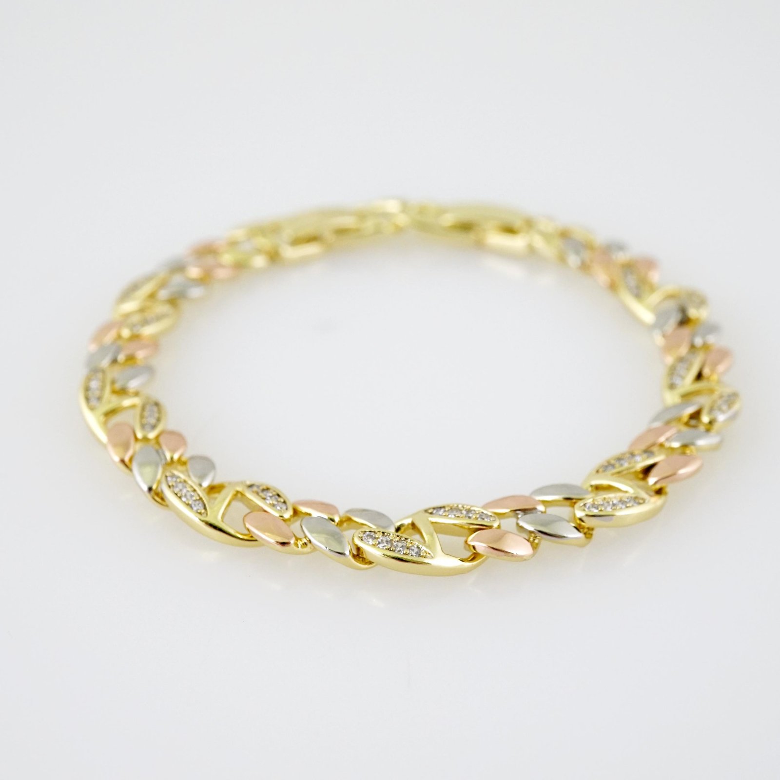 B1591 Bracelet - Pulseras - Zircon Stone - Three Tone - Image 2