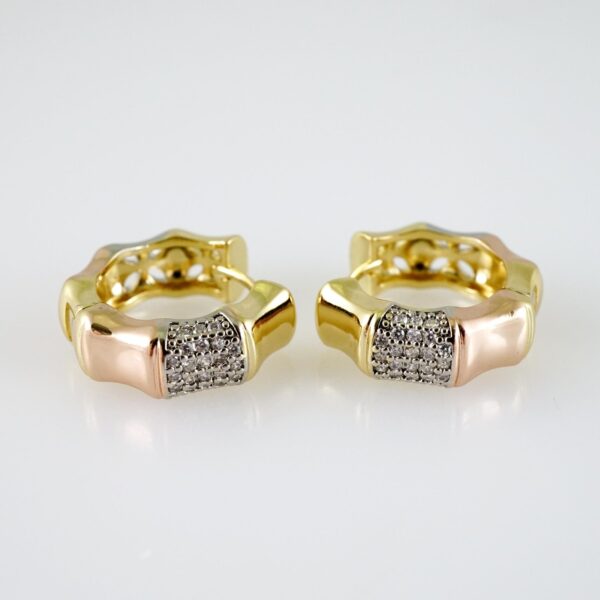 E2381 Earrings - Aretes - Three Tone - Zircon Stone