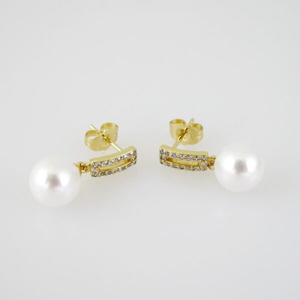 E2002 Earrings - Aretes - Zircon Stone - 14K Real Color - Pearl