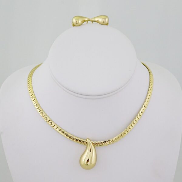 SET1525 Gargantilla W - Aretes - Choker W -  Earrings - Plain - 14K Real Color