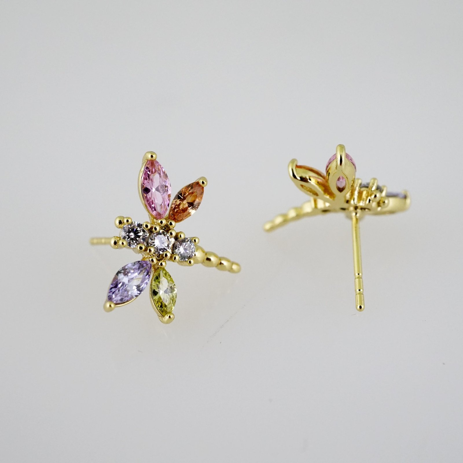 E2485 Earrings - Aretes - Zircon Stone - 14K Real Color - Image 2