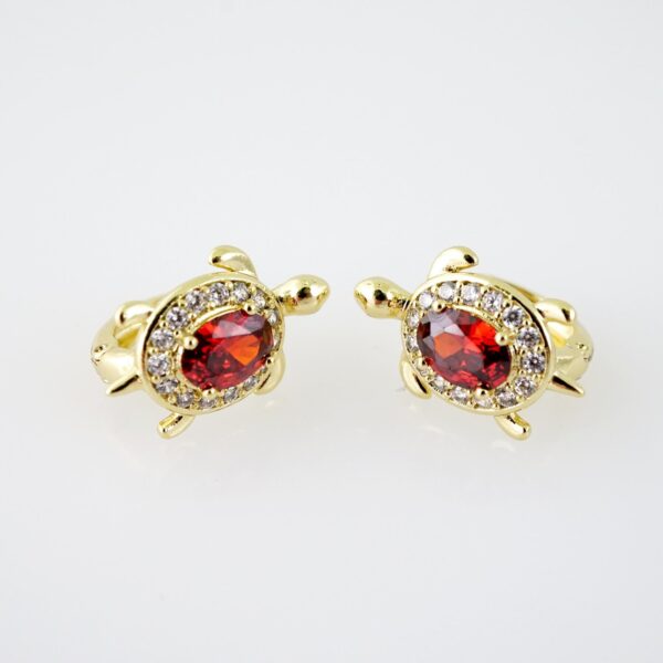 E2045 Earrings - Aretes - Zircon Stone - 14K Real Color - Red