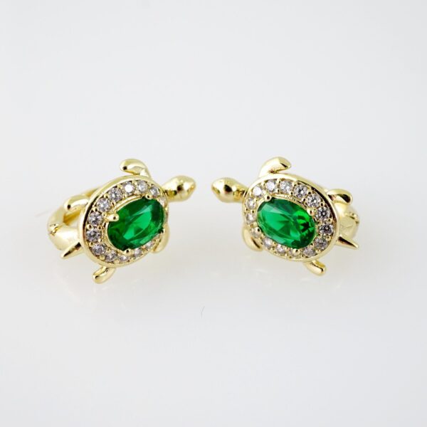 E2046 Earrings - Aretes - Zircon Stone - 14K Real Color - Green