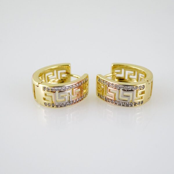 E2556 Earrings - Aretes - Three Tone - Zircon Stone