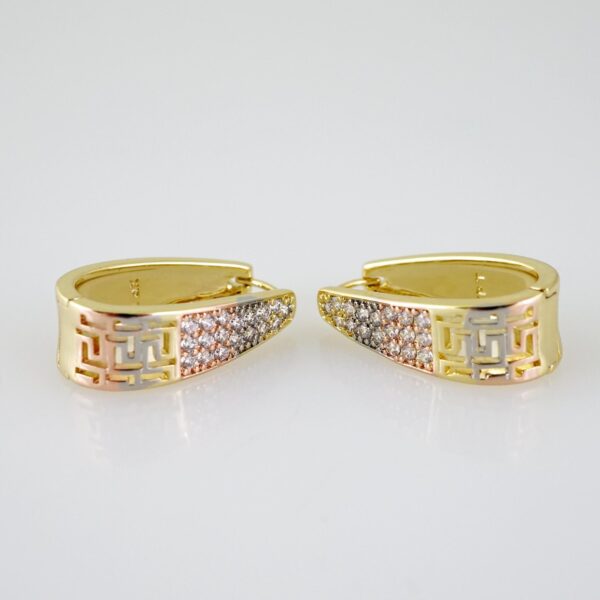 E2557 Earrings - Aretes - Three Tone - Zircon Stone