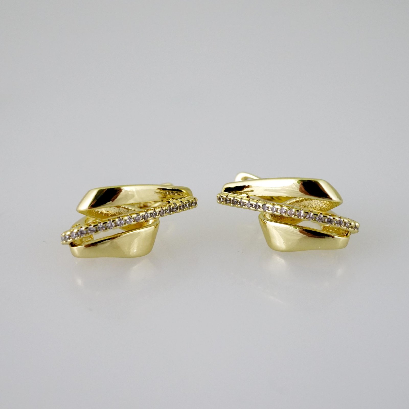 E2585 Earrings - Aretes - Zircon Stone - 14K Real Color