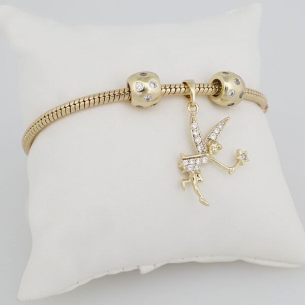 Bracelets Woman/ Manillas Mujer/  14K Real Color/  Three Charms  3mm/ M0021