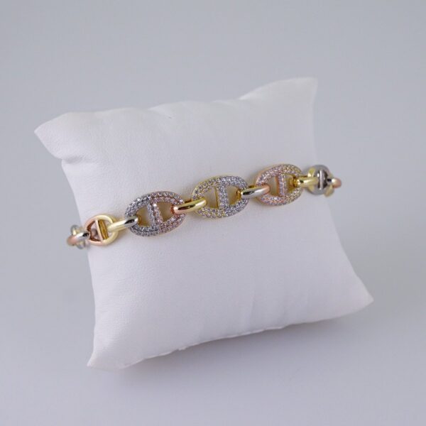 Woman Bracelets/ Pulseras Dama/  Zircon Stone/  Three Tone// B1085