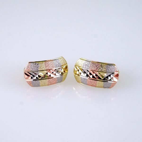 E1727 Earrings Women/ Aretes Dama/ Plain/Three Tone/ 14k Real Color/