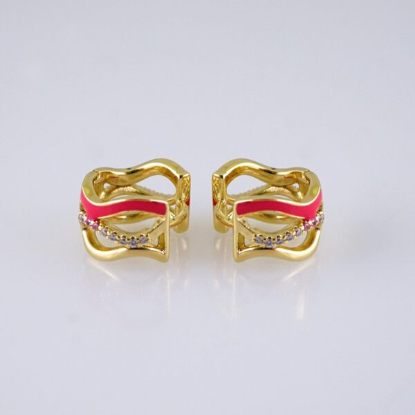 E1734 Women's Earrings - Aretes Dama - Zircon Stone Red - 14K Real Color