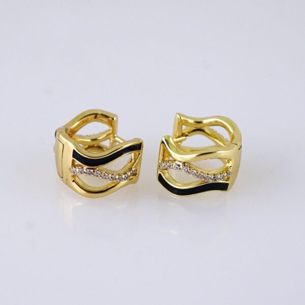 E1735 Women's Earrings - Aretes Dama - Zircon Stone Black- 14K Real Color