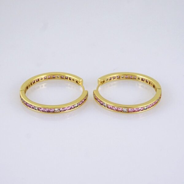 E1765 Women's Earrings - Aretes Dama - Zircon Stone Pink - 14K Real Color