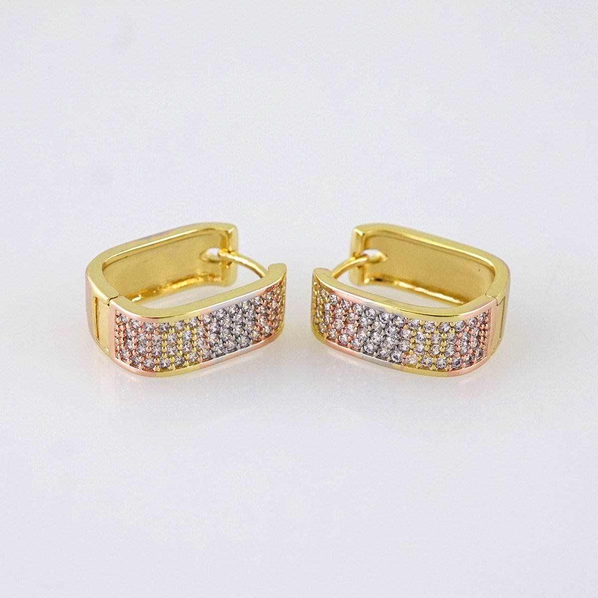 E1791 Earrings Woman/ Aretes Dama/ Three Tone/ Zircon Stone/14K Real Color/