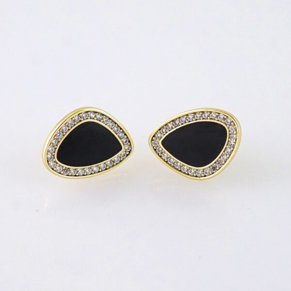 E1794 Women's Earrings - Aretes Dama - Zircon Stone Black- 14K Real Color