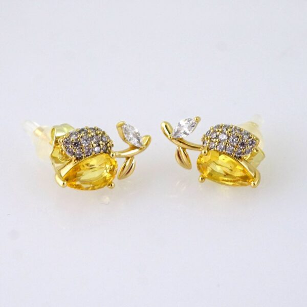 E1843 Earrings - Aretes - Zircon Stone - 14K Real Color - Yellow