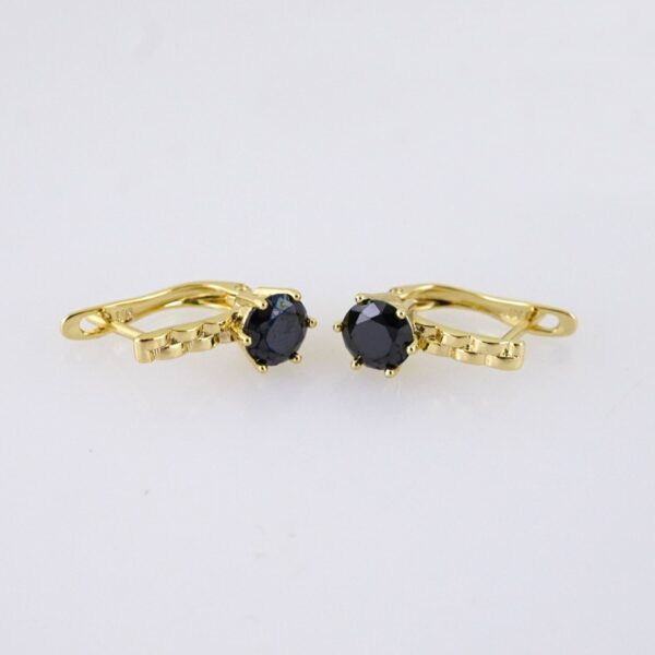 E1848 Earrings - Aretes - Zircon Stone - 14K Real Color - Black