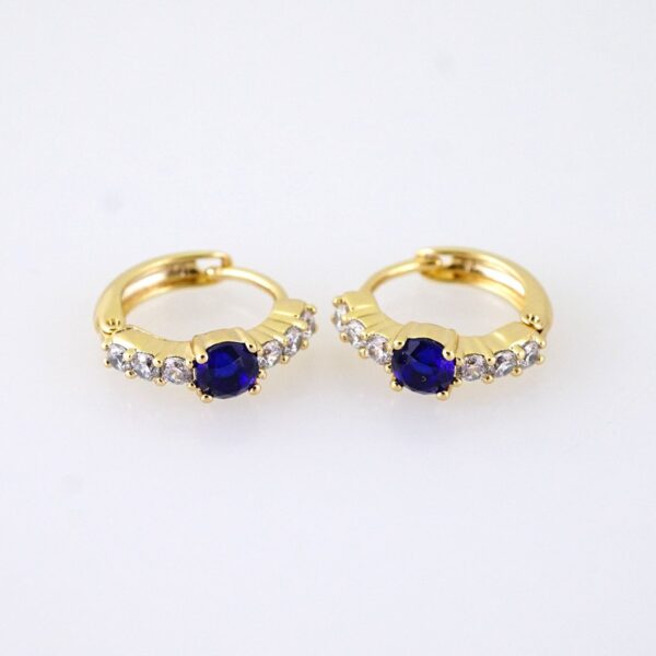 E1869 Earrings - Aretes - Zircon Stone - 14K Real Color - Blue