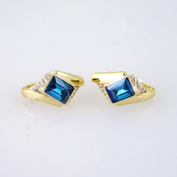 E1886 Earrings - Aretes - Zircon Stone - 14K Real Color - Blue
