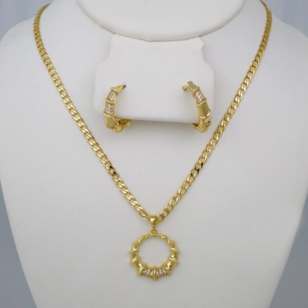 Cadenas & Colgantes & Earrings/ Chain W/Pendants /  14K Real Color/  Zircon Stone/  3mmx45// SET760