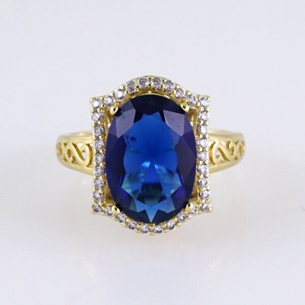R643 RING - ANILLO - Zircon Stone - 14K Real Color - Blue