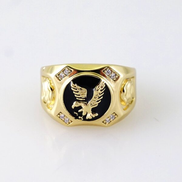 R650  RING - ANILLO - Zircon Stone - 14K Real Color - Black Eagle