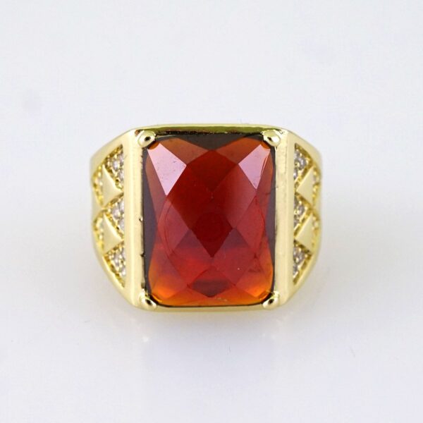 R653 RING - ANILLO - Zircon Stone - 14K Real Color - Dark RED