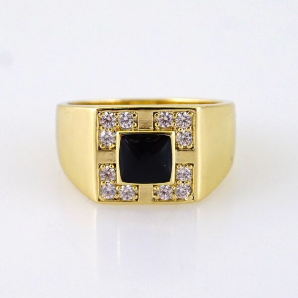R659 RING - ANILLO - Zircon Stone - 14K Real Color - Black Stone