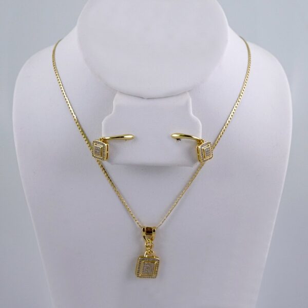 Cadenas & Colgantes & Earrings/ Chain W/Pendants /  14K Real Color/  Zircon Stone/  2mmx45cm// SET1100