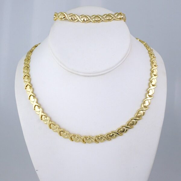 SET1350 Gargantilla & Pulsera / Choker W/ Bracelet/ 14K Real Color/ Plain/ 6mm x 45cm/