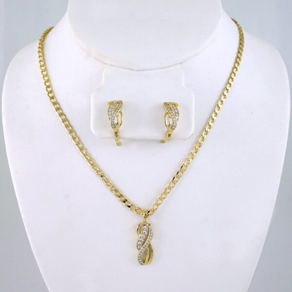 SET1454 Cadenas - Colgante - Aretes - Chain W - Pendants- Earrings - 14K Real Color - Zircon Stone - 3mmx45cm