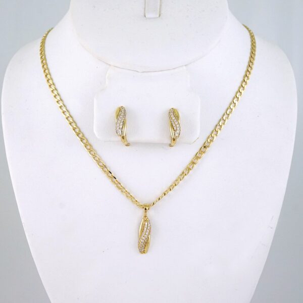 SET1455 Cadenas - Colgante - Aretes - Chain W - Pendants- Earrings - 14K Real Color - Zircon Stone - 3mmx45cm