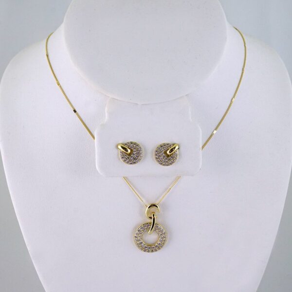 SET1456 Cadenas - Colgante - Aretes - Chain W - Pendants- Earrings - 14K Real Color - Zircon Stone - 2mmx45cm