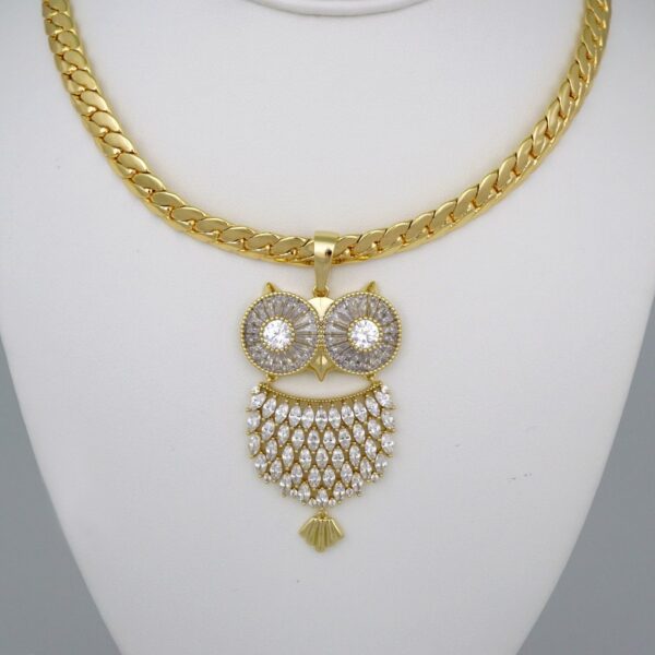 Gargantilla & Colgantes / Choker W/ Pendants/ 14K Real Color/ Zircon Stone/ 8mm x 45cm/ Lechuza// SET503