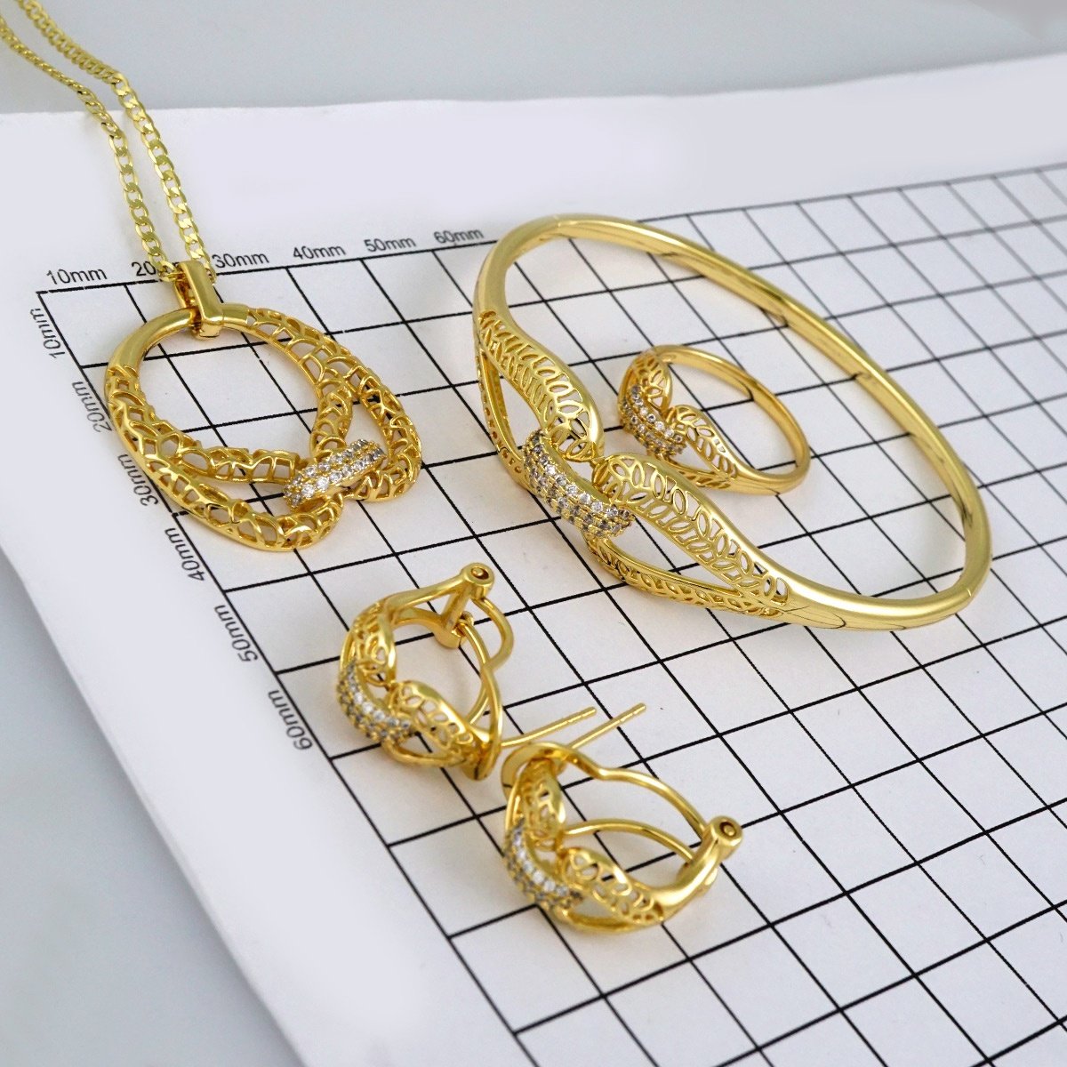 Cadenas & Colgantes & Earrings/ Rings/Bracelets/ Chain W/Pendants /14K Real Color/Zircon Stone// SET511 - Image 6
