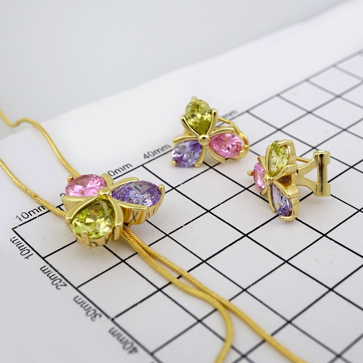 Cadenas & Colgantes & Earrings/ Chain W/Pendants /14K Real Color/Zircon Stone// SET519 - Image 3