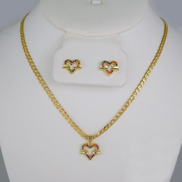 Cadenas & Colgantes & Earrings/  Chain W/Pendants /14K Real Color/Zircon Stone/ 3mmx45// SET644
