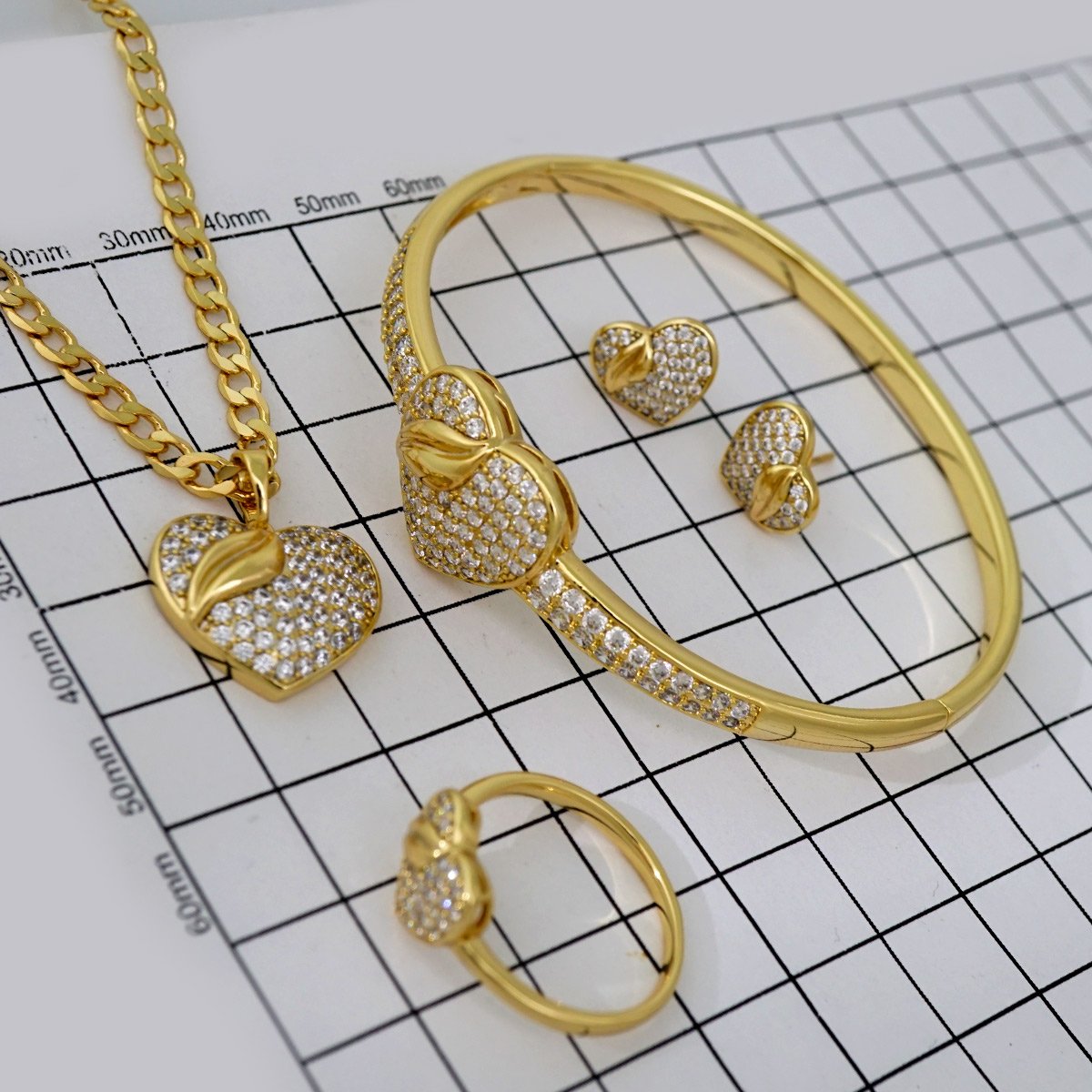 Cadenas & Colgantes & Earrings/ Rings/Bracelets/ Chain W/Pendants /14K Real Color/Zircon Stone// SET650 - Image 5