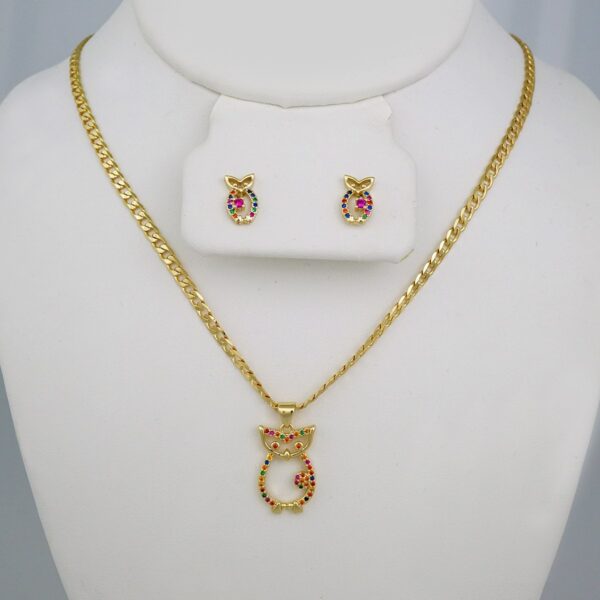 Cadenas & Colgantes & Earrings/ Chain W/Pendants /  14K Real Color/  Zircon Stone/  3mmx45// SET670