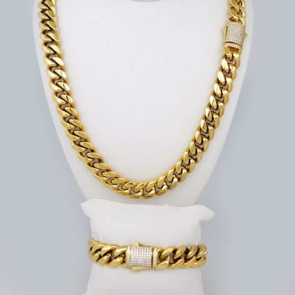 Cadenas & Pulseras/ Chain & Bracelet/  14K Real Color/Zircon Stone/  Estilo Monaco/14mmx60cm// SET724