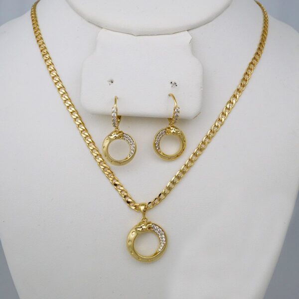 Cadenas & Colgantes & Earrings/ Chain W/Pendants /  14K Real Color/  Zircon Stone/  3mmx45// SET761