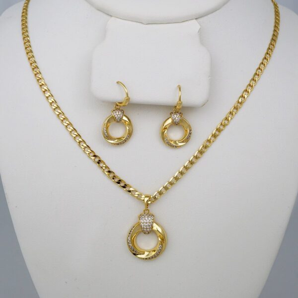 Cadenas & Colgantes & Earrings/ Chain W/Pendants /  14K Real Color/  Zircon Stone/  3mmx45// SET763