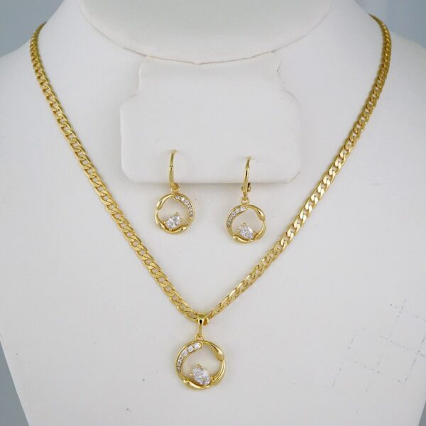 Cadenas & Colgantes & Earrings/ Chain W/Pendants /  14K Real Color/  Zircon Stone/  3mmx45cm// SET850