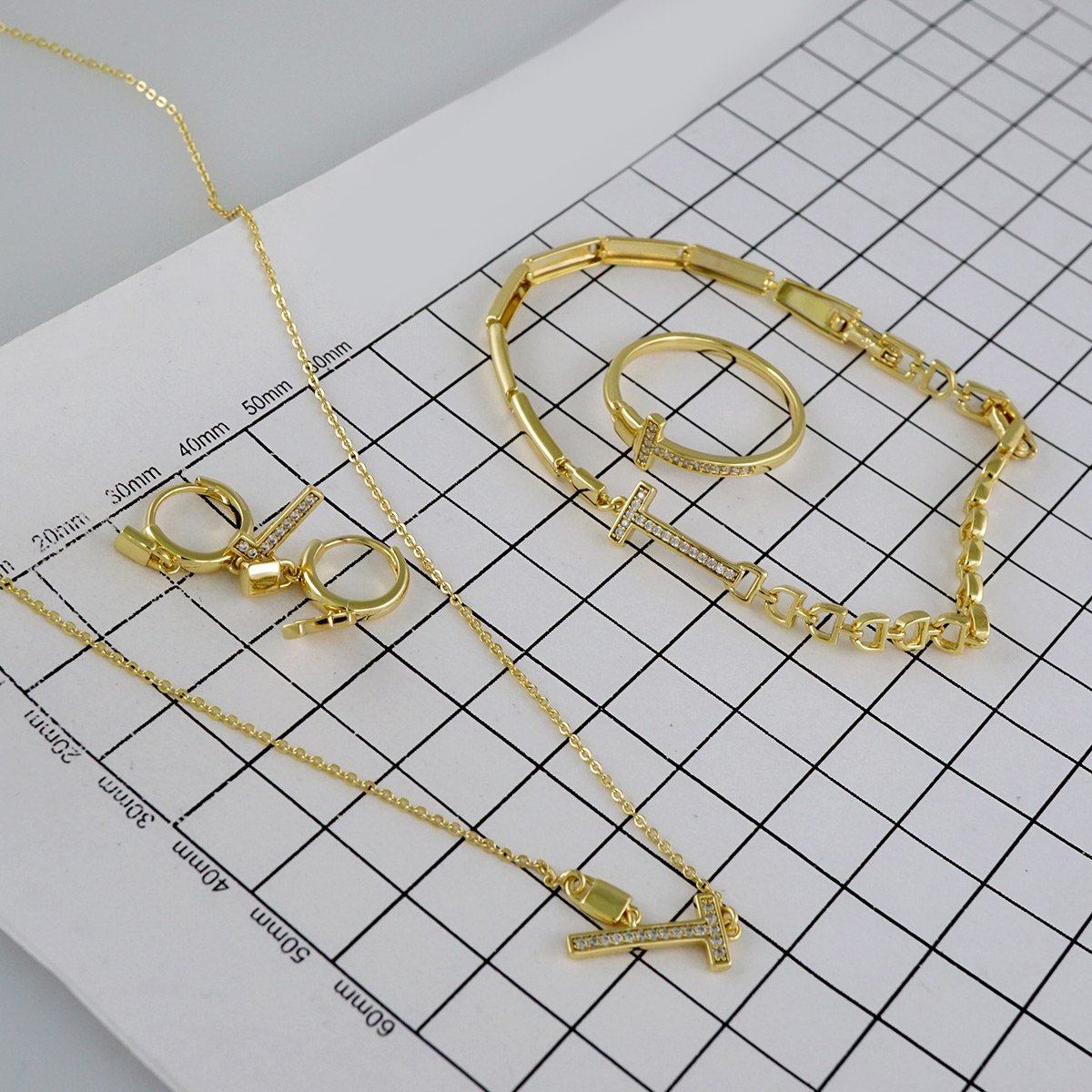 Cadenas & Colgantes & Earrings/ Rings/Bracelets/ Chain W/Pendants /14K Real Color/Zircon Stone// SET861 - Image 4